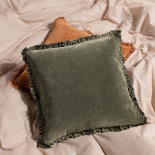 Yard Bertie Cotton Velvet Cushion | Green | Moss | 45 x 45cm | 1
