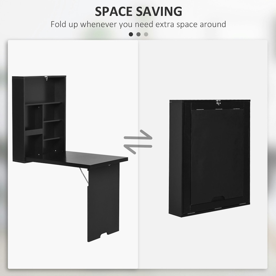 image 1 of HOMCOM Multi-Functional Folding Wall-Mounted Drop-Leaf Table w/Chalkboard Shelf