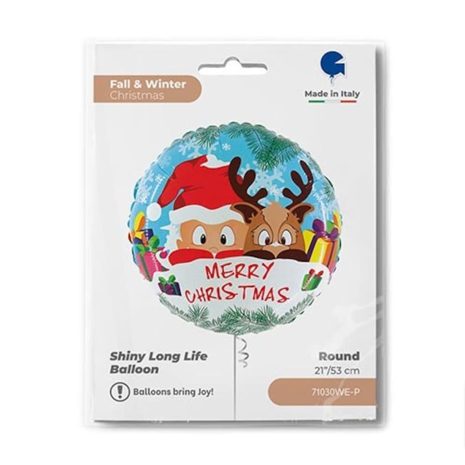 image 1 of Santa Claus & Reindeer Christmas Shiny Round Helium Foil Giant Balloon 53cm / 21 in