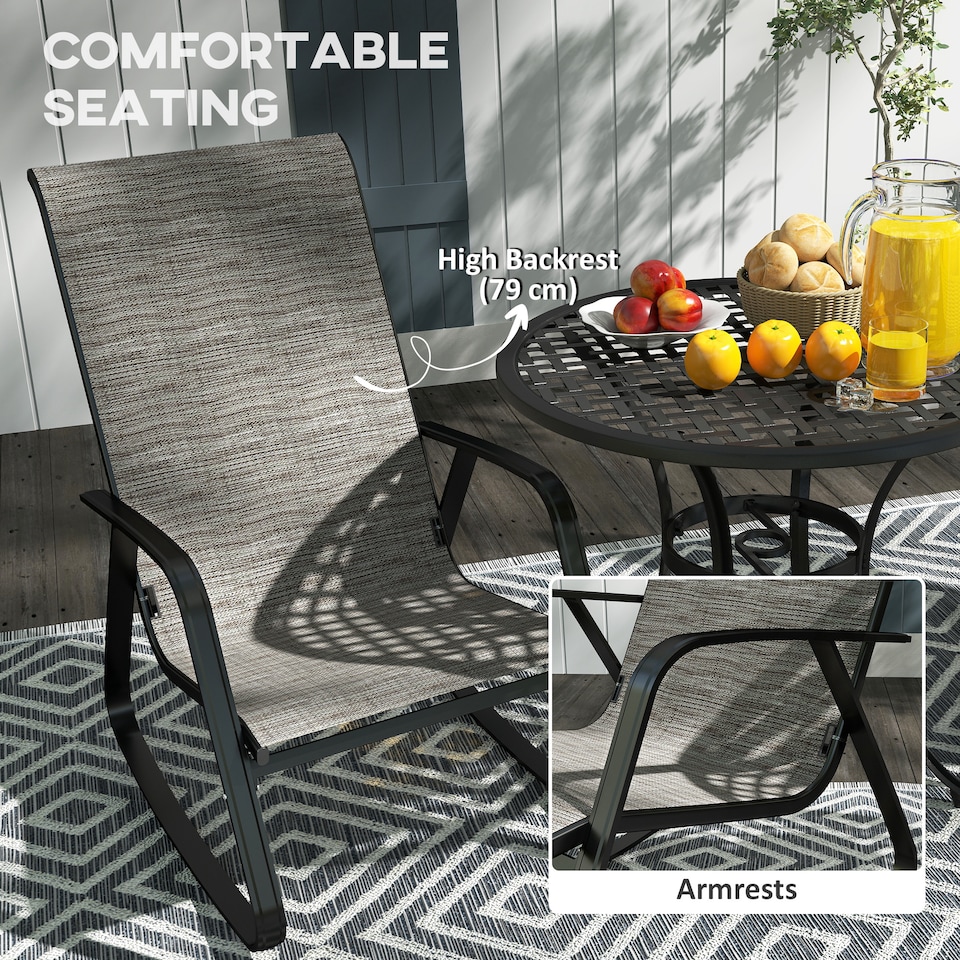 image 1 of Outsunny Garden Rocking Chairs Set of 2, Ergonomic Outdoor Rocking Chairs with Armrests, High Backrest, Steel Frame Relaxing Rocker Armchair Seats for Patio, Balcony, Porch, Light Brown | Brown | Brown