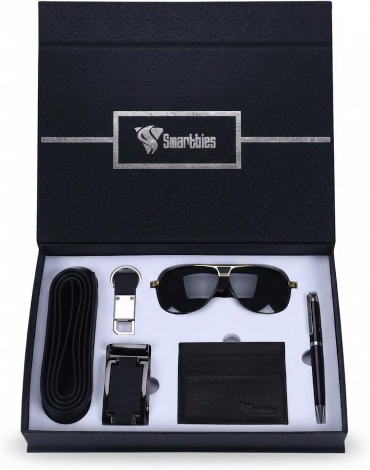 image 1 of 5 in1 Gift Set for Men Genuine Leather Belt And Accessories - Black | Black