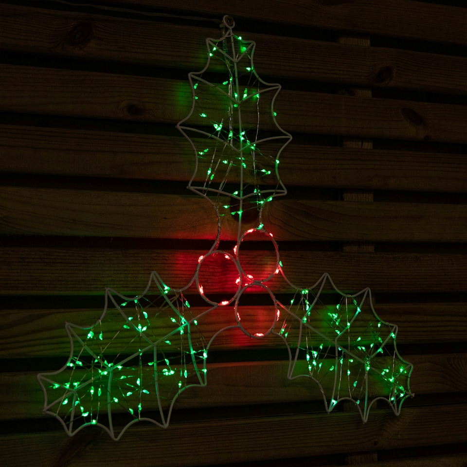 image 1 of 46cm Light up Holly with Berries Christmas Silhouette with Red and Green LEDs