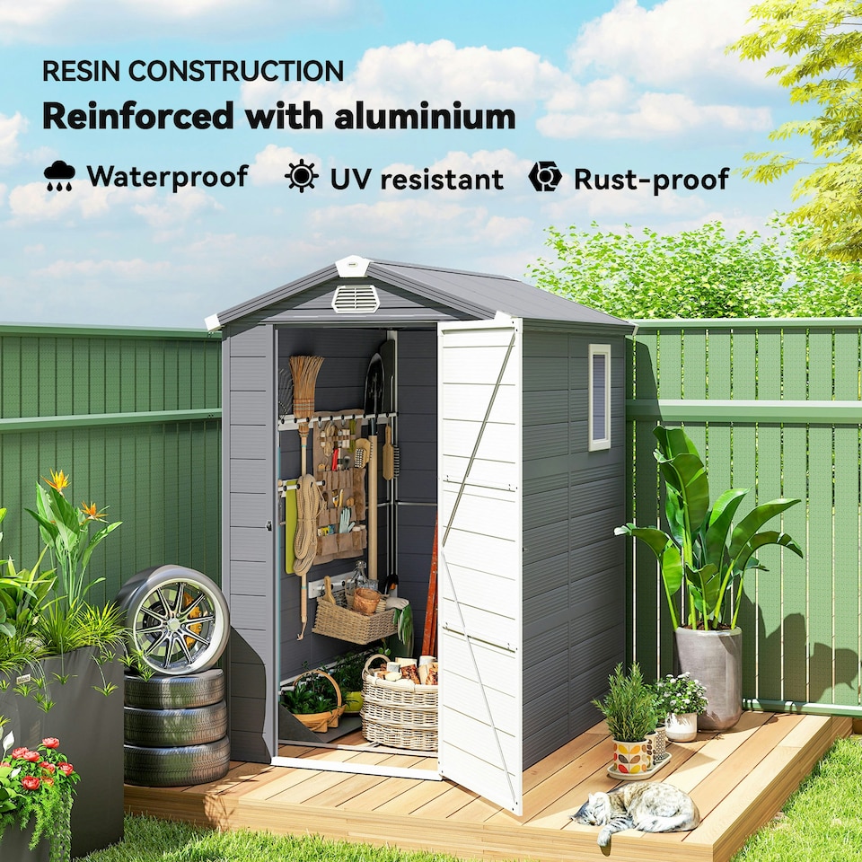 image 1 of Outsunny 4 x 6ft Garden Shed Storage w/ Foundation Kit, Vents, Grey