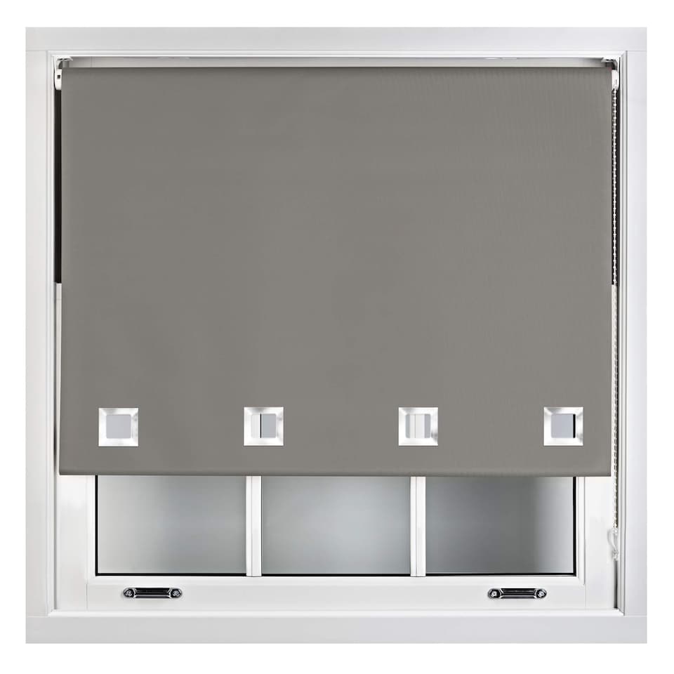 image 1 of FURNISHED Blackout Roller Blinds with Large Square Eyelets Made to Measure Window Shade | Grey | Dark Grey | (W) 150cm x (L) 165cm