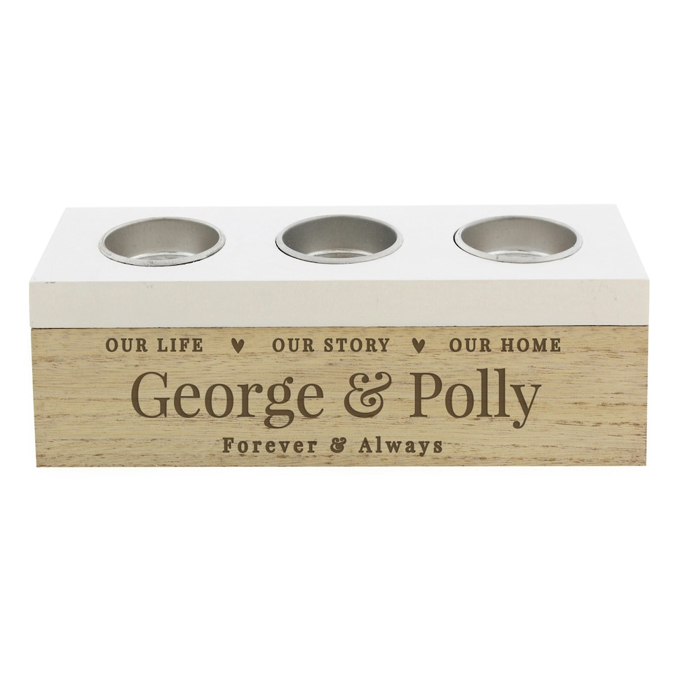 image 1 of Personalised Our Life Story & Home Triple Tea Light Box Brown