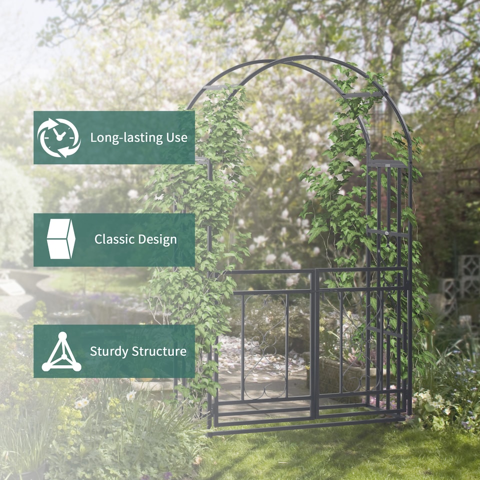 image 1 of Outsunny Metal Garden Arch with Double Gate, Garden Arbor Climbing Plants