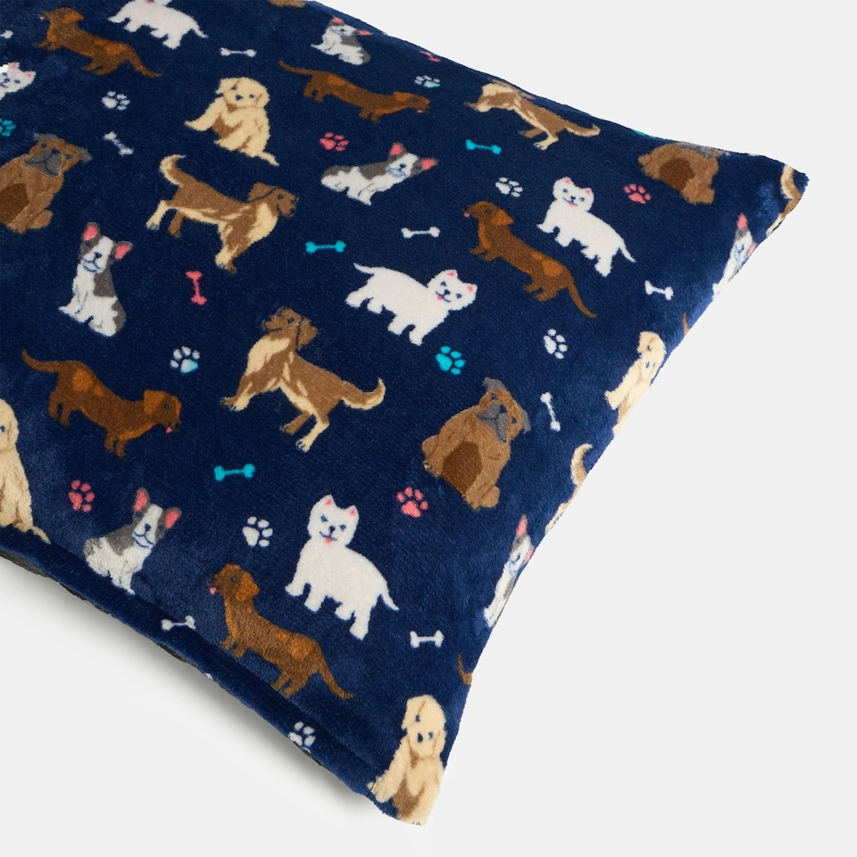 image 1 of OHS Dog Paw Print Soft Plush Plump Cosy Autumn Pumpkin Stripe Leopard Pet Bed Cushion, 80x60cm Blue | Navy Blue | L