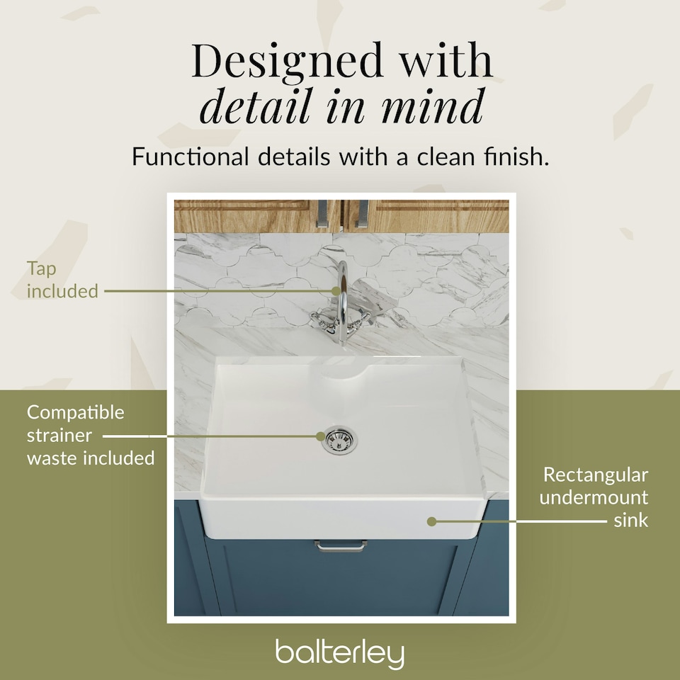 image 1 of Fireclay 795mm 1 Bowl Butler Kitchen Sink - Tap Ledge with Classic Tap & Waste - Ceramic Kitchen Sink & Tap