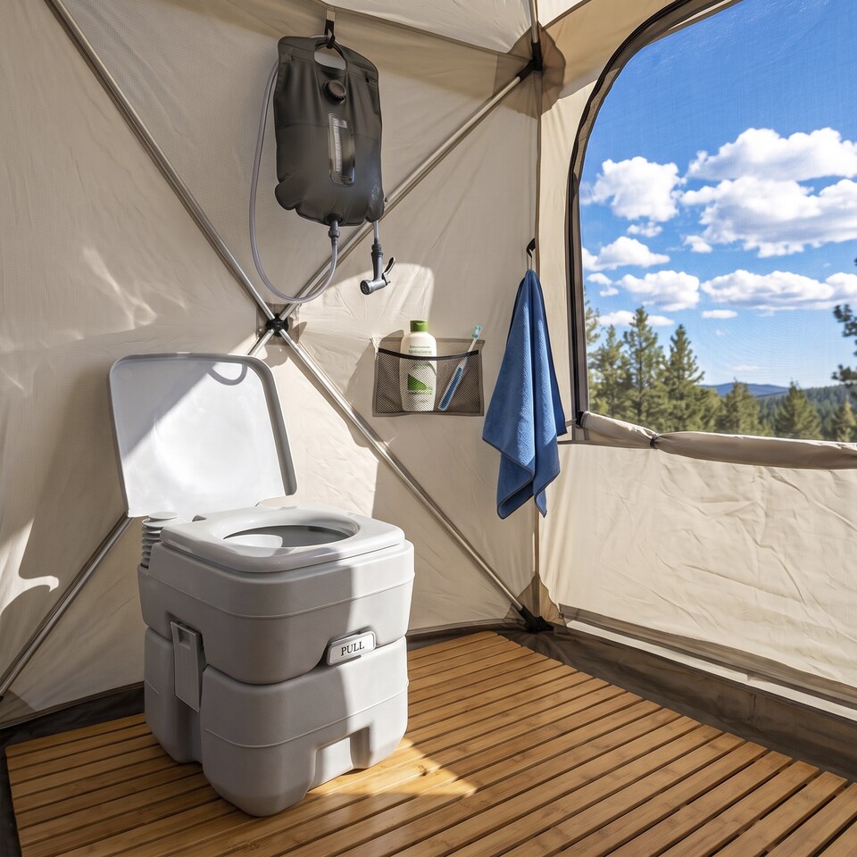 image 1 of Outsunny 20L Camping Toilet Portable Travel WC Caravan Picnic Fishing Restroom
