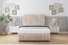 Sloomy Kingsley Sand Naples Divan Bed With Mattress 2 Drawers Right Side With 54" Floor Standing Headboard & 12" Matching Footboard 4'6 Double | Cream | Sand | Double | 1