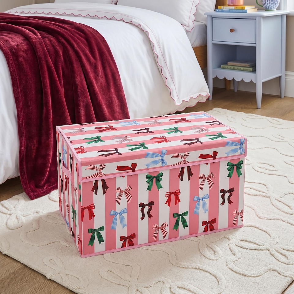 image 1 of OHS Bows Foldable Fabric Storage Box Toy Organiser with Lid