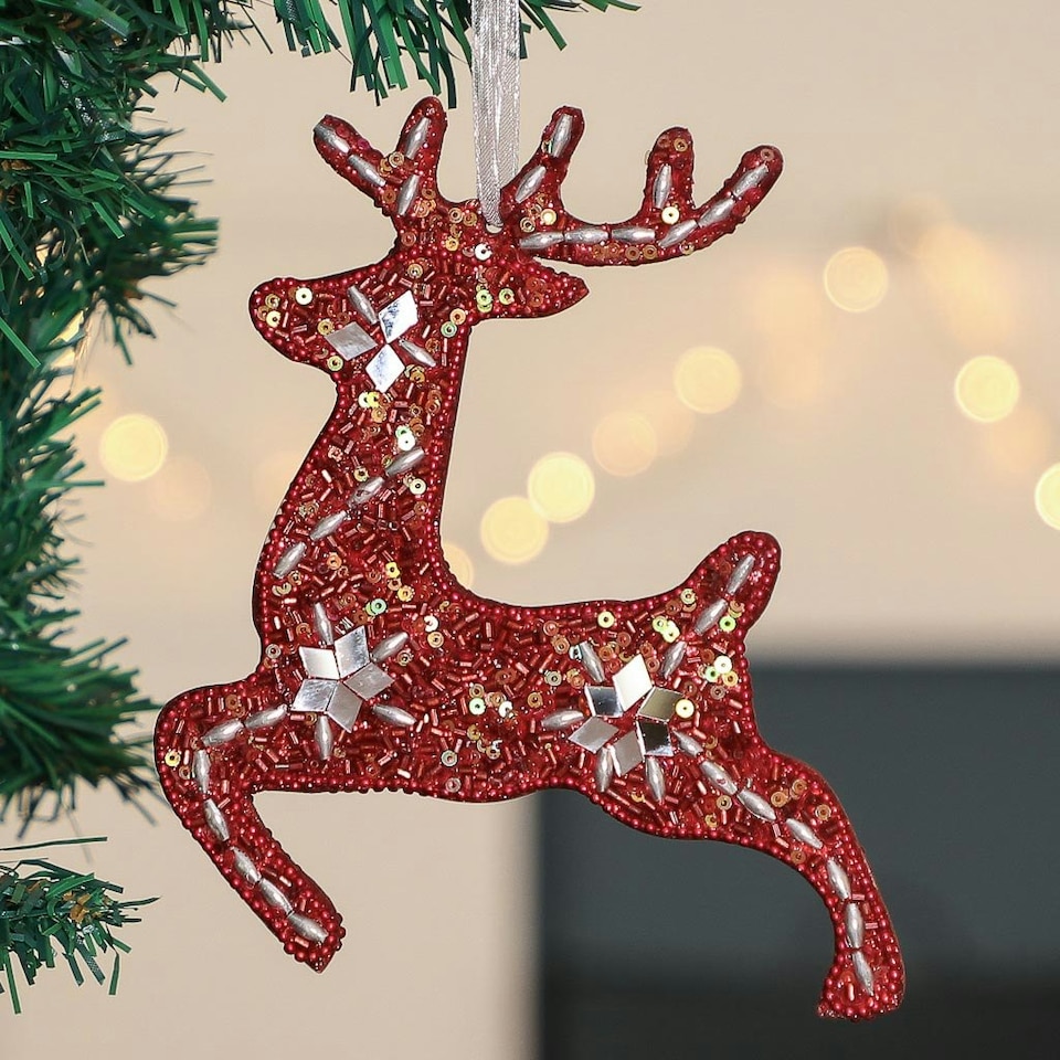 image 1 of Set of 6 Red Reindeer Ornaments