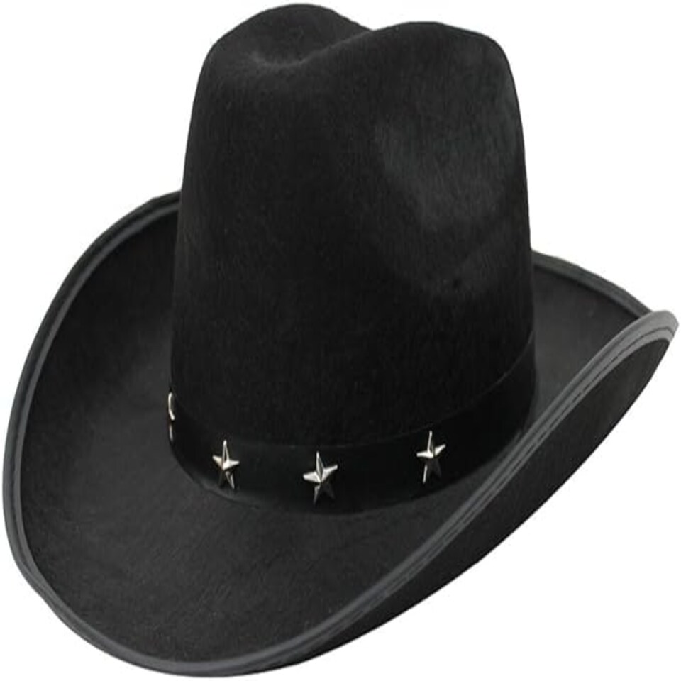 image 1 of Cowboy Fancy Dress Set – Black Studded Hat & Black Paisley Bandana Black | One Size