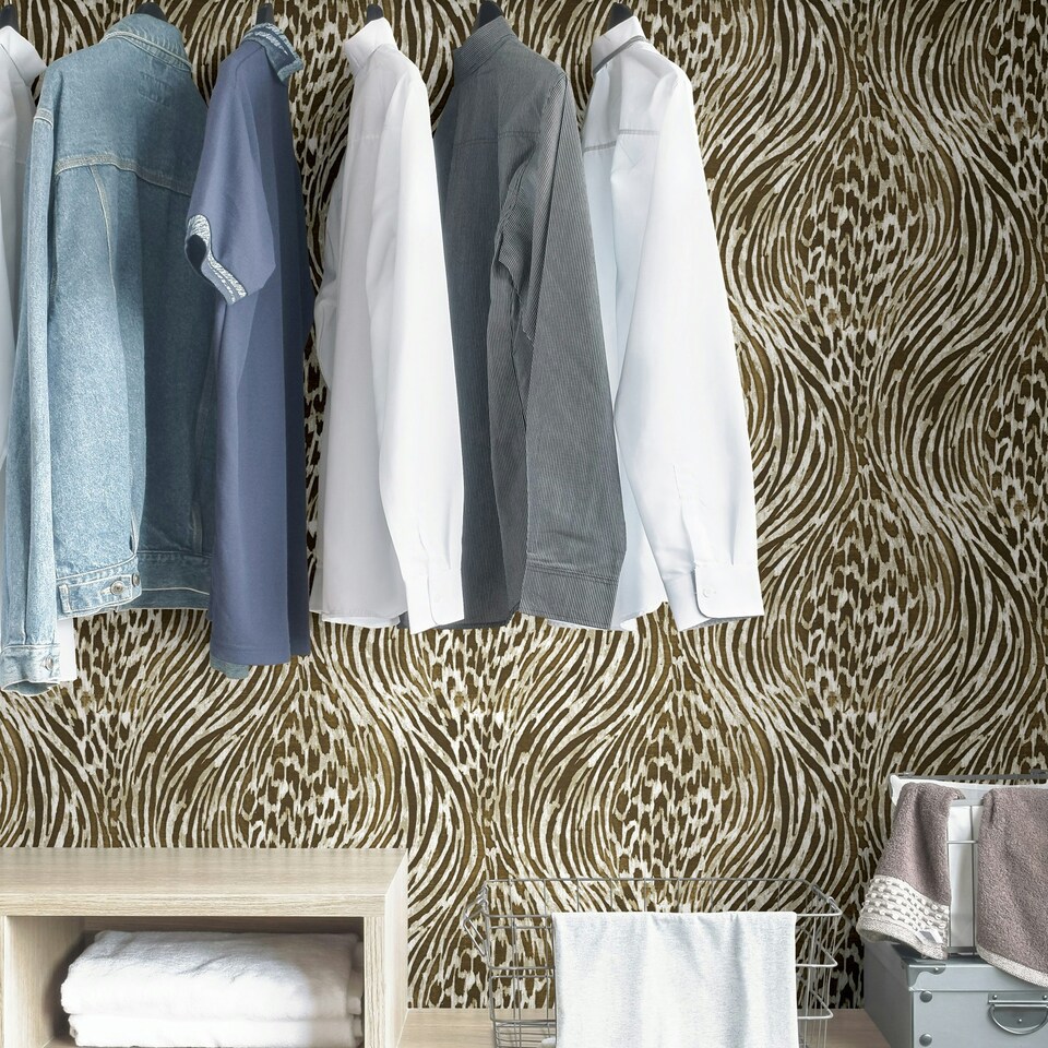 image 1 of NuWallpaper NUS3580 Fierce Peel & Stick Wallpaper, Brown & Gold Multi