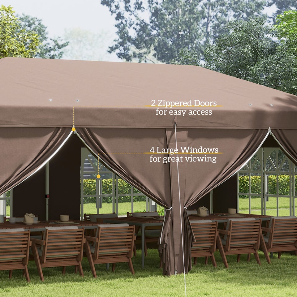 image 1 of Outsunny 3 x 6 m Garden Pop Up Gazebo, Wedding Party Tent Marquee, Water Resistant Awning Canopy with Sidewalls, Windows, Carry Bag, Brown