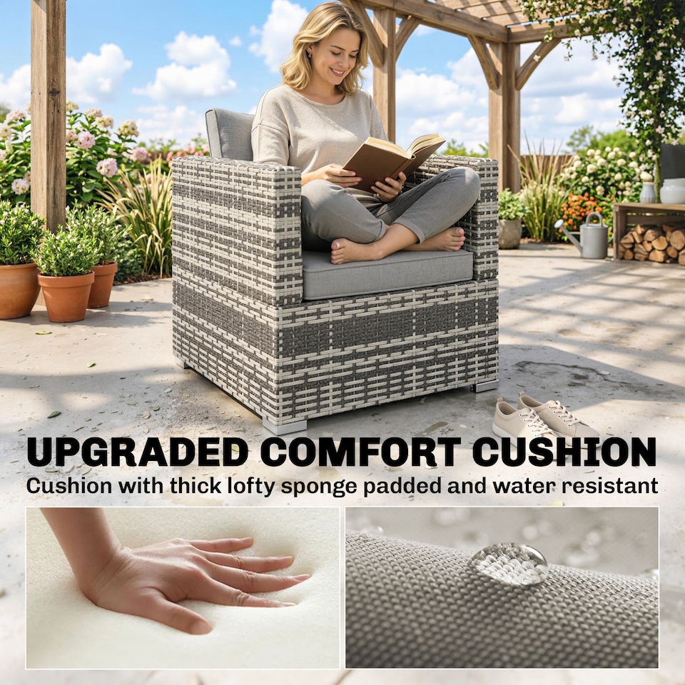 image 1 of Outsunny Single Wicker Furniture Sofa Chair w/ Padded Cushion for Garden Balcony | Grey