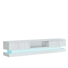 TV Unit 180cm White Gloss Fronts White Matt Body with LED Base | White | One Size | 1