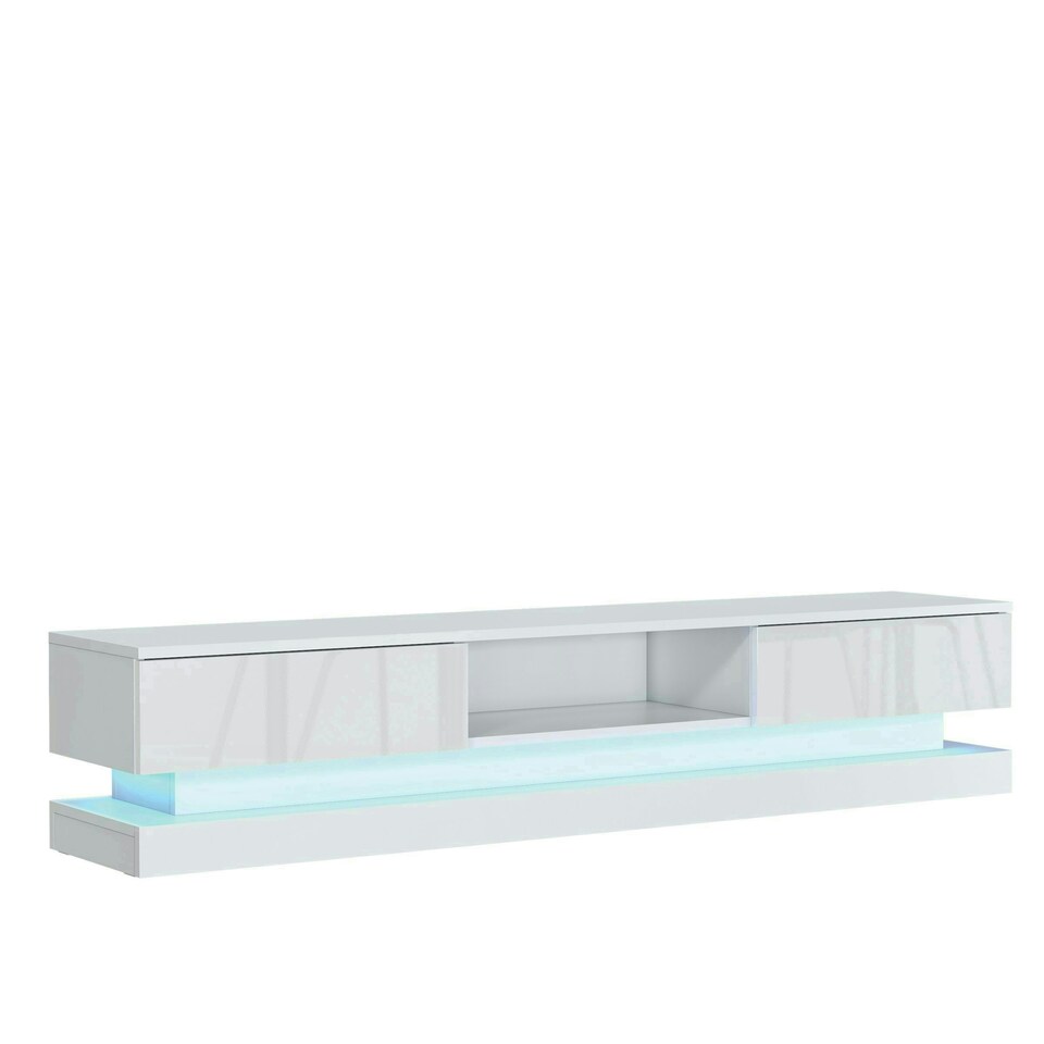 image 1 of TV Unit 180cm White Gloss Fronts White Matt Body with LED Base | White | One Size | 1