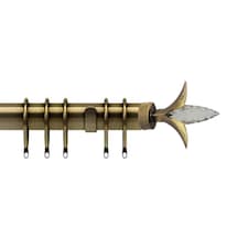 35mm Fixed Length Metal Curtain Pole Set Antique Brass Fleur de Lys Finial 220cm | Bronze | Bronze