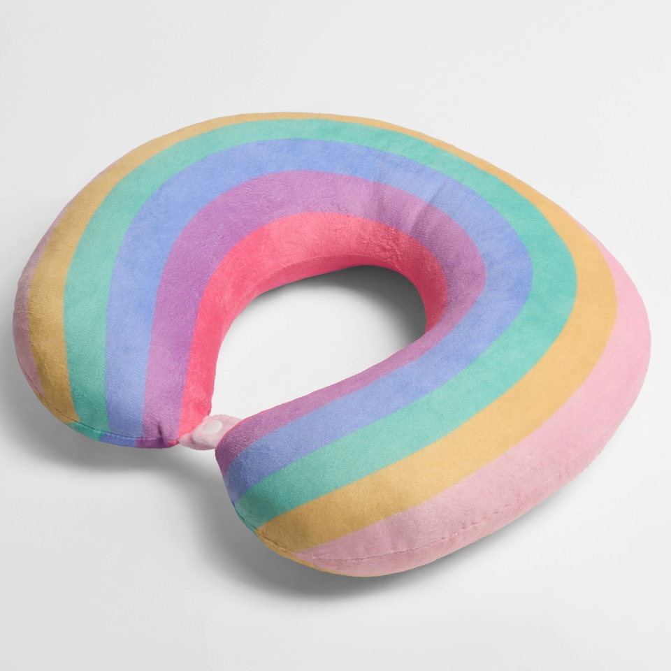 image 1 of OHS Soft Plush Rainbow U-Shaped Comfort Support Travel Neck Pillow, Multi