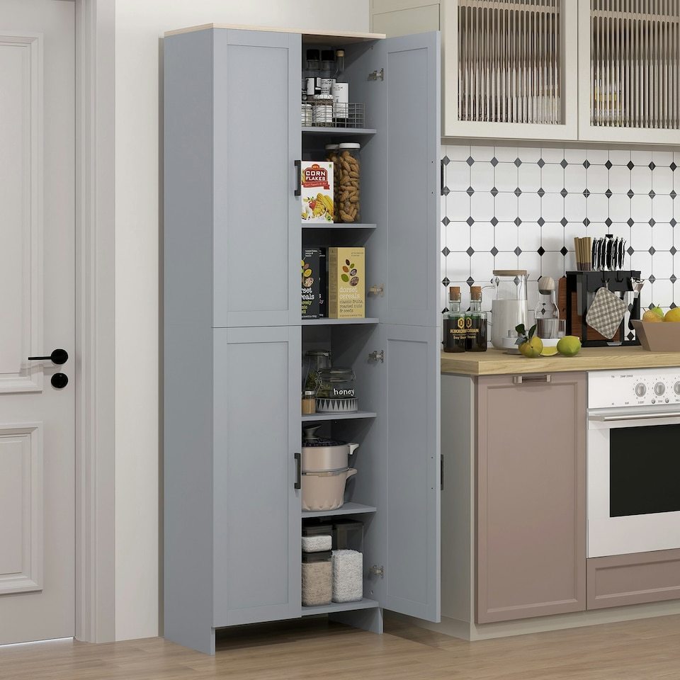 image 1 of HOMCOM Modern Kitchen Cupboard Storage Cabinet with 6 Shelves, Grey