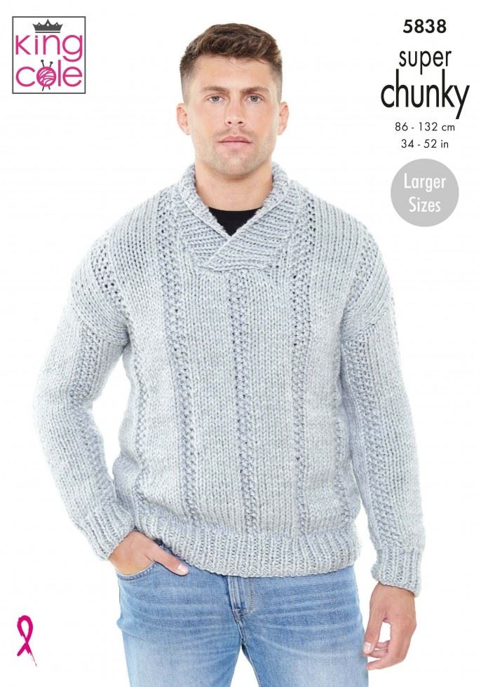 King Cole Big Value Super Chunky Knitting Pattern 5838, Sweaters for Men - 34 - 52 Inches