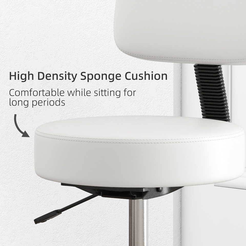 image 1 of HOMCOM Beautician's Swivel Salon Chair with Padded Seat Back 5 Wheels Adjustable Height Salon Hairdressers Tattoo Spa Rolling Cushion Professional 48cm White