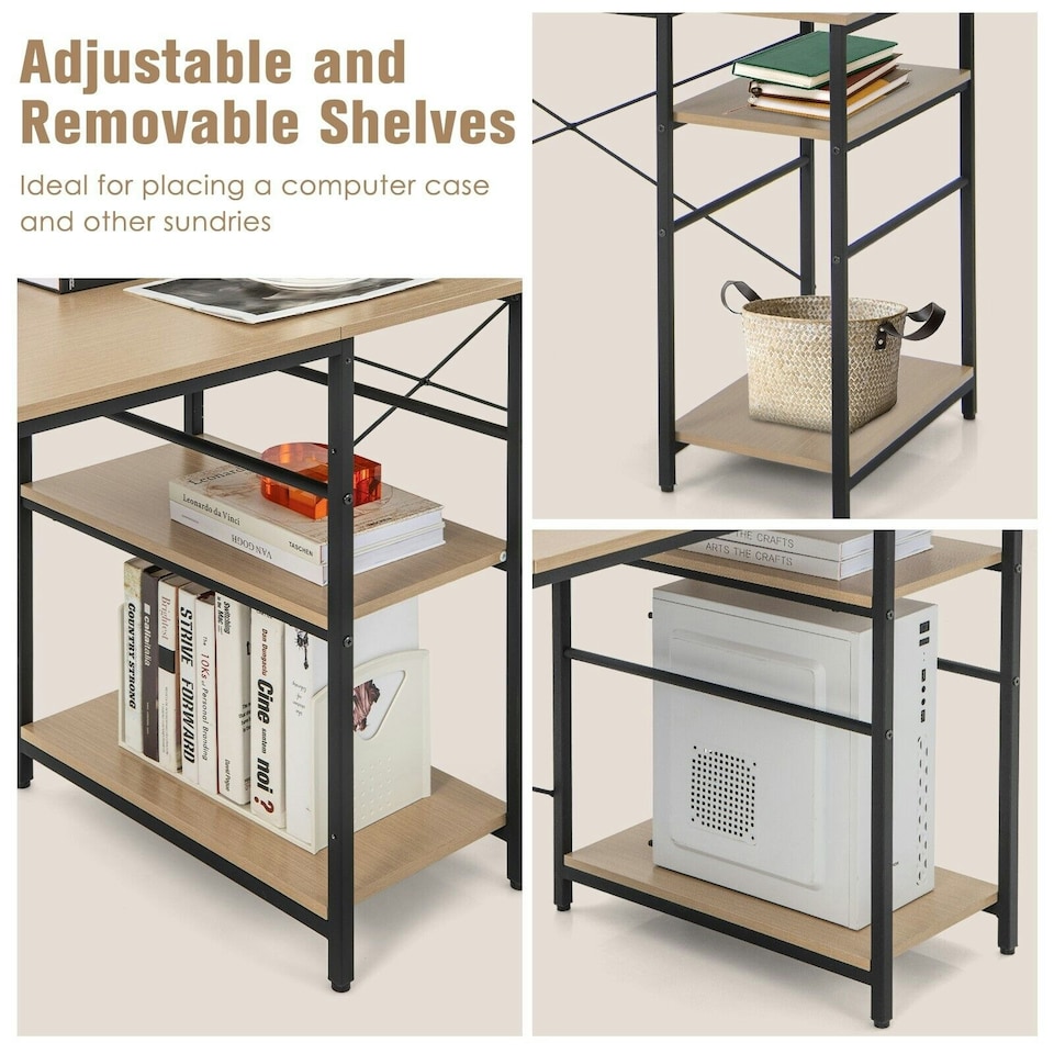 image 1 of COSTWAY L-Shaped Computer Desk Writing Desk Workstation Natural N/A