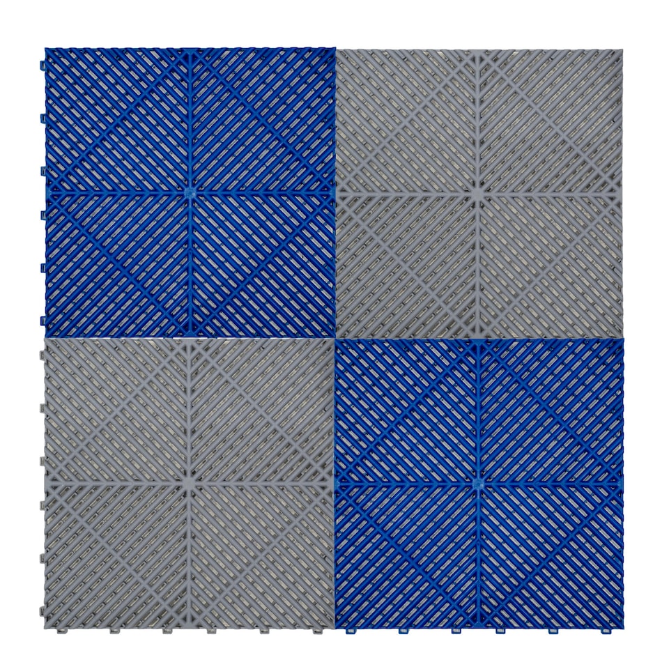 image 1 of Vented Garage Floor Tiles With Edges – 60 Grey & 60 Blue