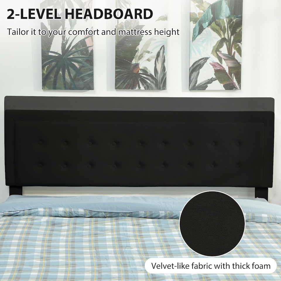 image 1 of HOMCOM King Size Bed Frame with Storage and Adjustable Headboard, Black