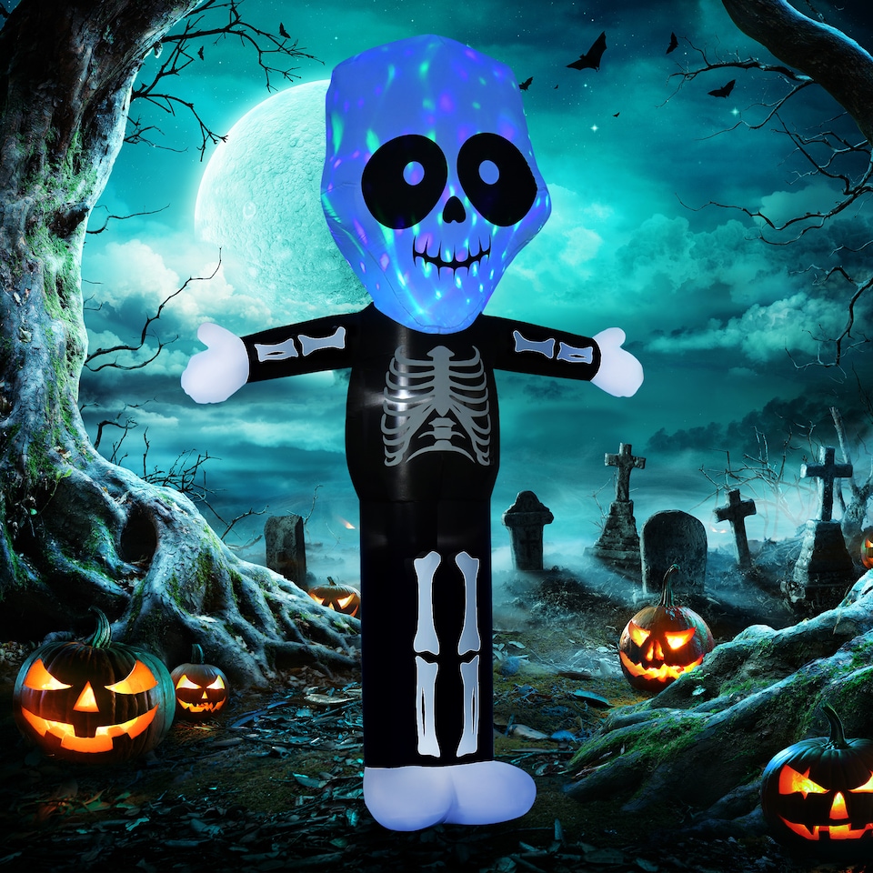 image 1 of HOMCOM 3m Halloween Inflatable Skeleton Ghost Decoration, LED Lighted for Home Indoor Outdoor Garden Lawn Decoration Party Prop