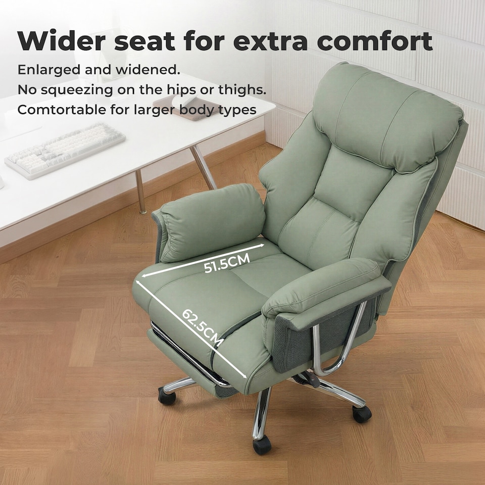 image 1 of Heavy Duty Executive Office Chair Wide Spring Cushion Recliner with Footrest | Green | Green