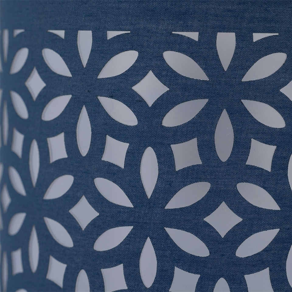 image 1 of First Choice Lighting Set of 2 Chrome Stick Table Lamps with Navy Blue Laser Cut Shades Chrome | Blue