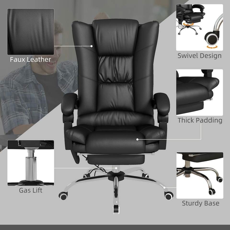 image 1 of Vinsetto PU Leather Vibration Massage Office Chair with Heat, Black | Black | One Size
