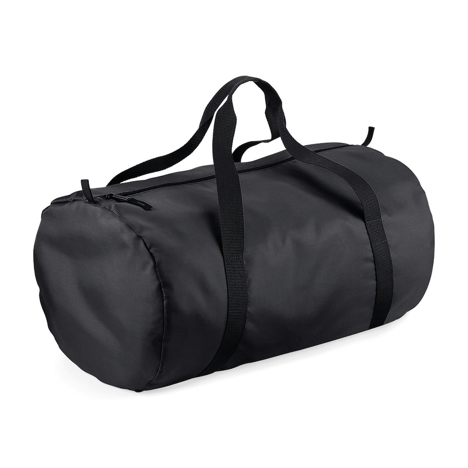 BagBase Packaway Barrel Bag / Duffle Water Resistant Travel Bag (32 Litres) - Black/Black - One Size