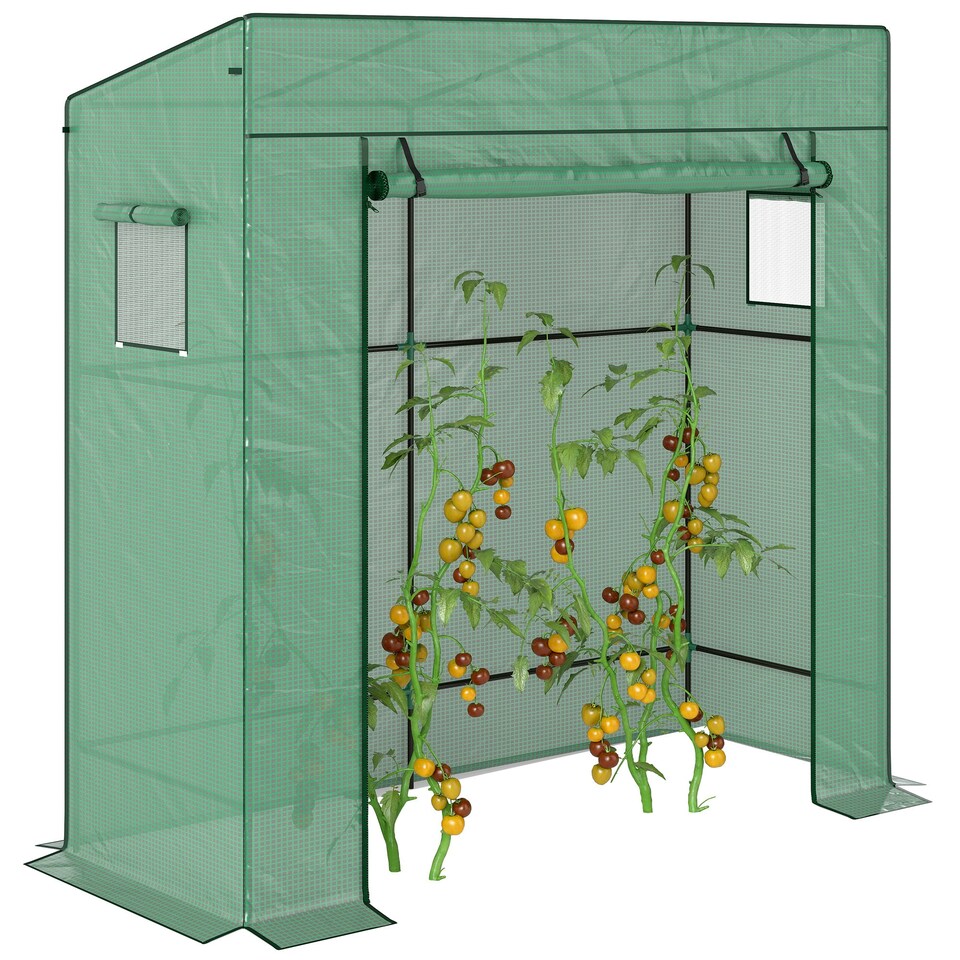 image 1 of Walk-in Garden Green House with Large Roll-up Door and 2 Mesh Windows, Green