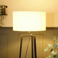 ValueLights Hiru Black 3 Tier Shelf Floor Lamp Cream Shade Cream