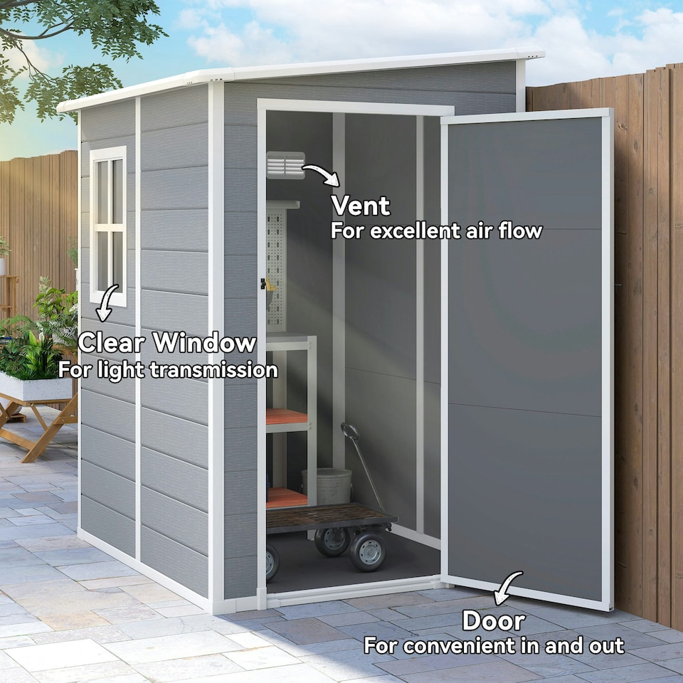 image 1 of Outsunny Lean to Garden Shed 4'x5' Plastic Tool Storage House w/ Lockable Door
