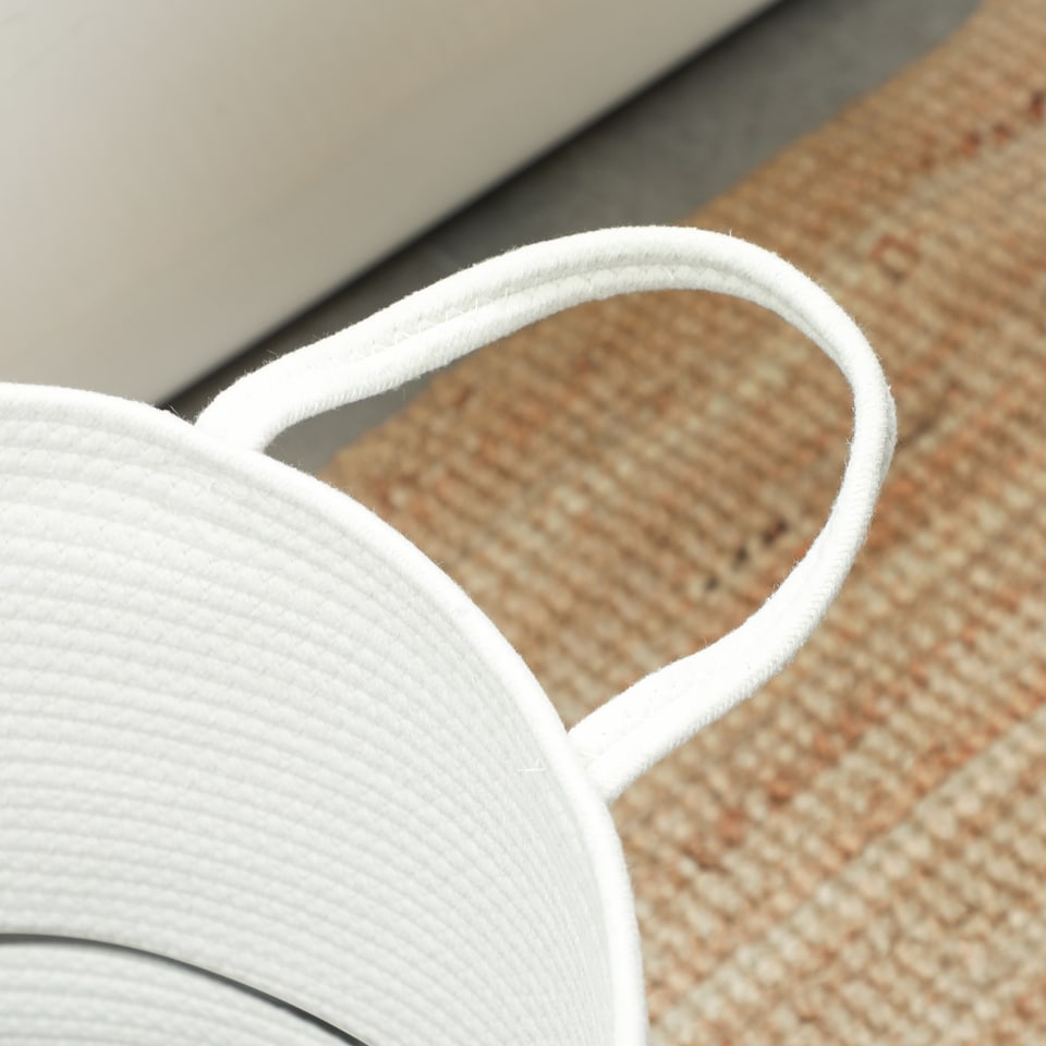 image 1 of HOMCOM 36L Laundry Hamper, Cotton Rope Laundry Basket with Handles, Collapsible Washing Bin, 38 x 45cm, Cream White