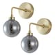 image 1 of Set of 2 Toner - Satin Brass with Smoked Glass Globe Wall Lights | Gold | Grey | 2
