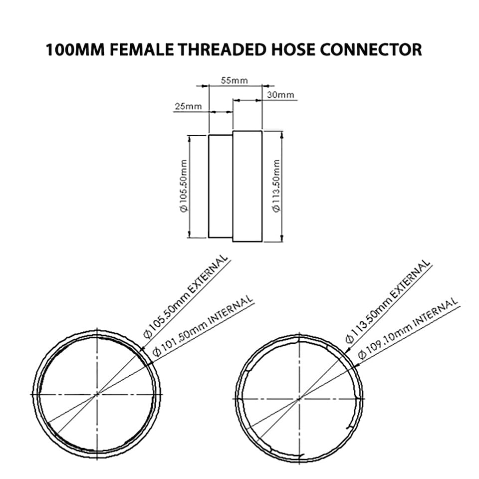 image 1 of SPARES2GO Tumble Dryer Vent Adaptor Threaded Female Duct Hose Outlet Connector (4" / 100mm)