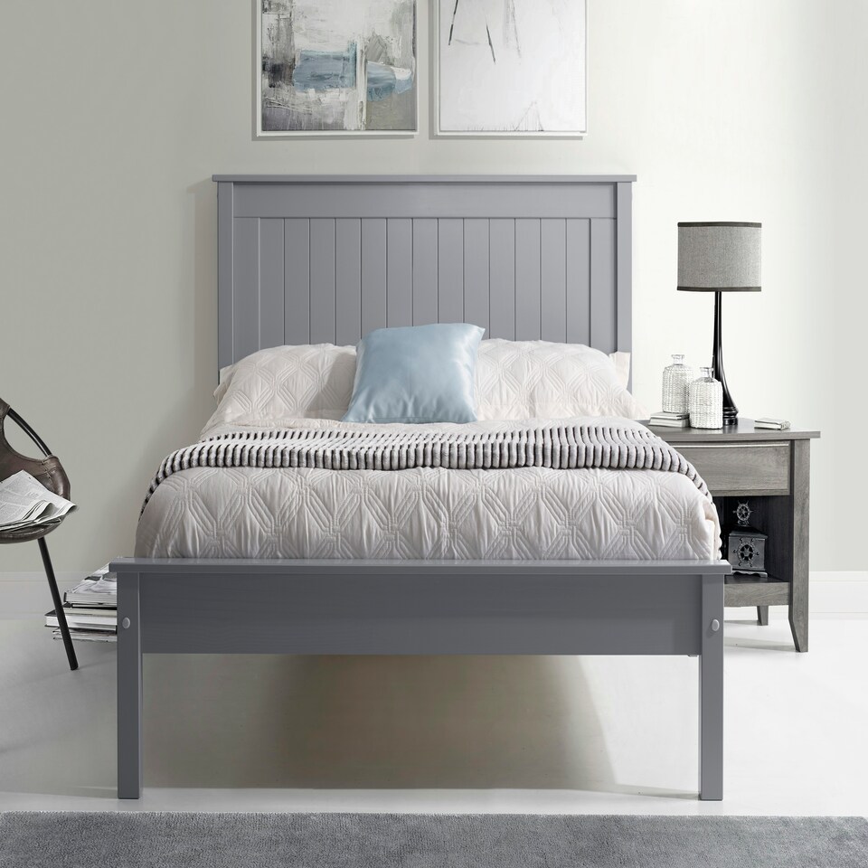 image 1 of 4ft6 Double Pure grey,wood,wooden low foot end board,solid panel bed frame.Shaker style
