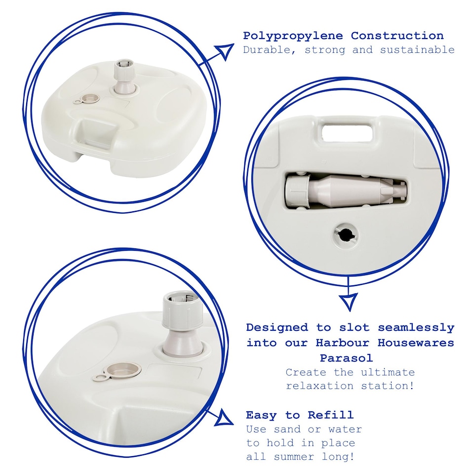 image 1 of Harbour Housewares Plastic Fillable Parasol Base - 20 Litre - White