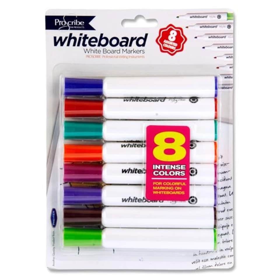 image 1 of Pack of 8 Intense Colour Dry Wipe Whiteboard Markers by Pro:scribe