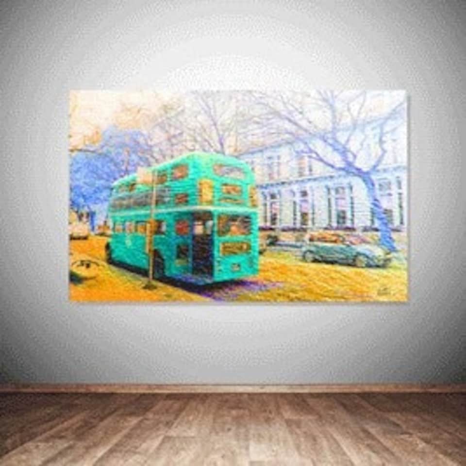 image 1 of London Bus Green (Canvas Print) 24" x 16"