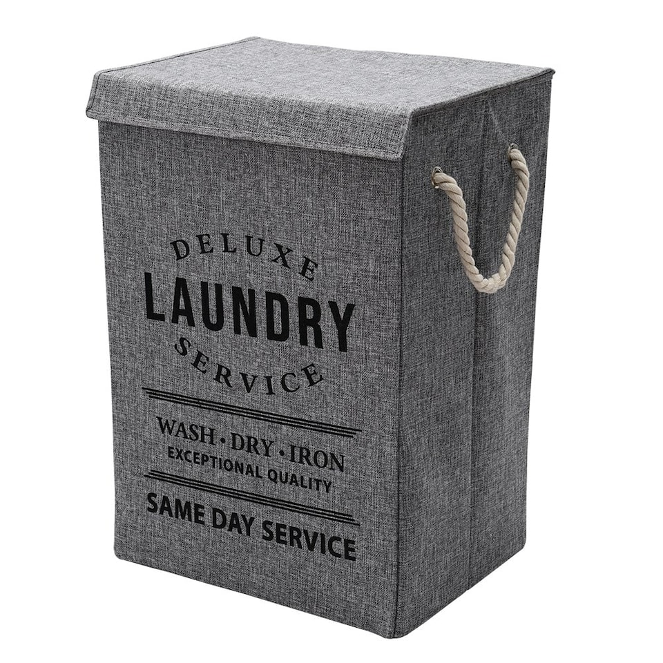 image 1 of Living and Home Laundry Hamper with Lid & Handles - Grey