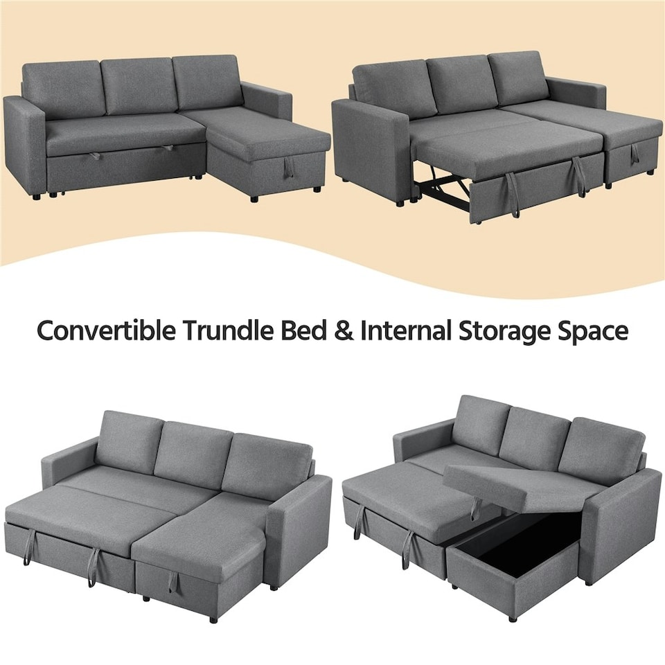 image 1 of Yaheetech Sectional Sofa with Chaise L-Shaped Sofa Bed and Pull Out Bed Storage