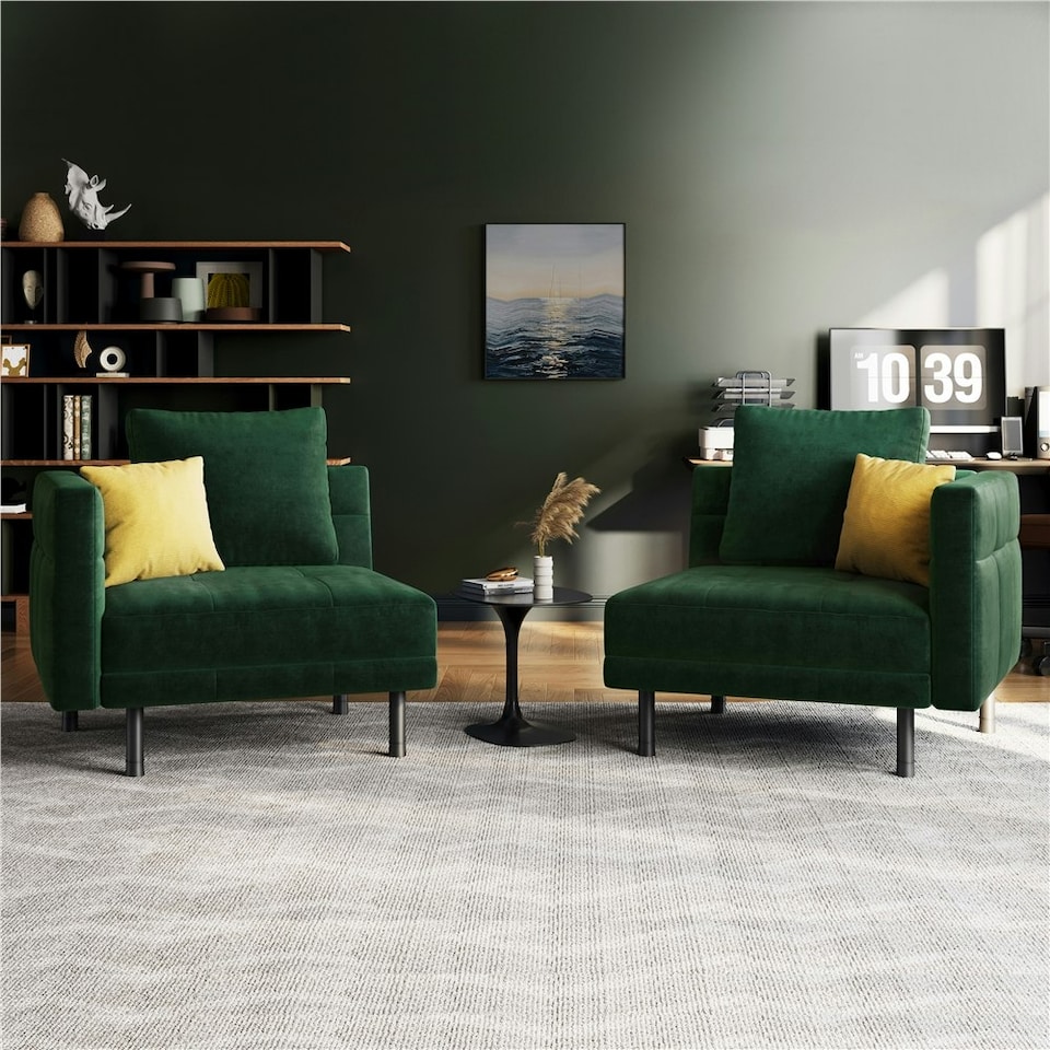 image 1 of Yaheetech Velvet Futon Sofa Bed Sleeper Sofa with 4 Pillows