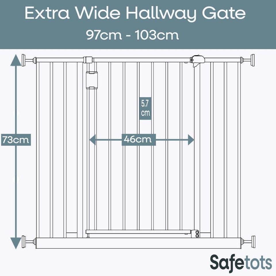image 1 of Safetots Extra Wide Hallway Gate, 97cm - 103cm, Matt Grey,Pressure Fit Baby Gate for Hallways and Wide Spaces | Grey | 1
