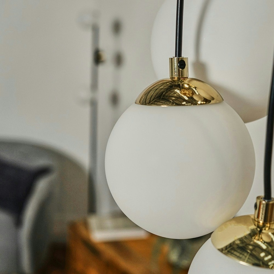 image 1 of ValueLights 5 Way Hanging Polished Gold And Glass Globe Shade Ceiling Pendant Light Fitting